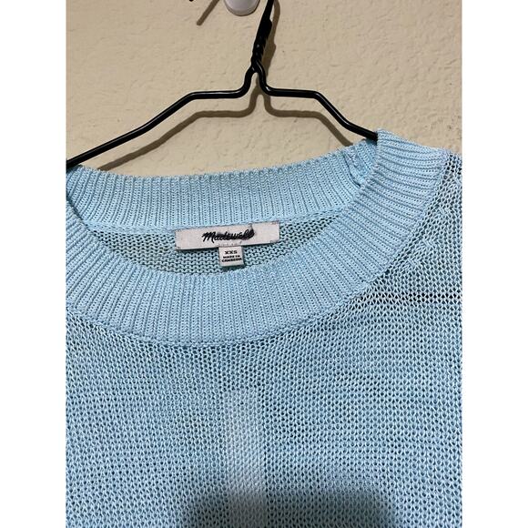 Madewell Sweater Women XXS Blue Long-Sleeve Crop Crew-Neck Sheer Open-Knit NWT - Picture 4 of 8